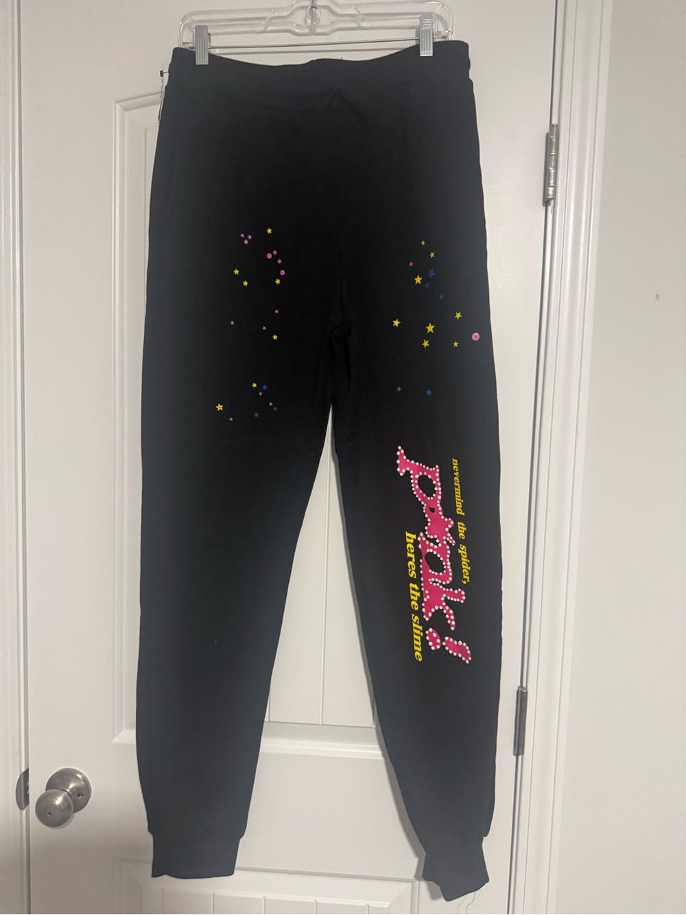Kids Black Jogger Sweatpants with Pink and Yellow Star Graphics
